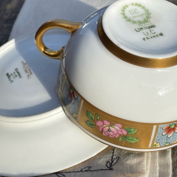 Antique U.C. Limoges France Double Handled Bouillon Cup & Saucer Vintage - Picture 7 of 16